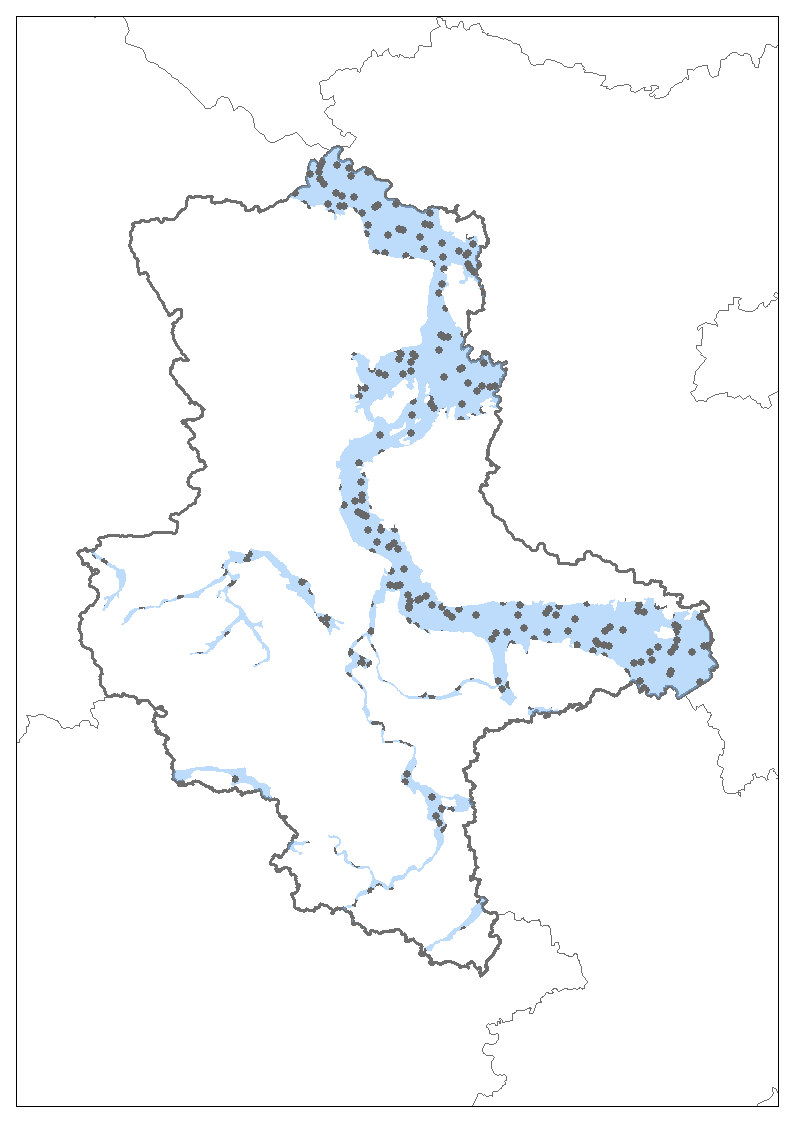 Das Bild zeigt die Beprobungspunkte in den Flussauen in Sachsen-Anhalt