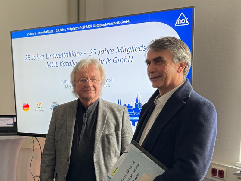 Herr Dr. Eichner und Herr Dr. Koppe tauschen sich über MOL Katalysatortechnik GmbH aus.