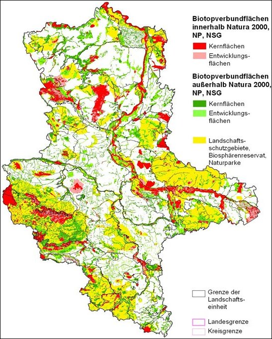 Biotopverbundflächen (Kern- und Entwicklungsflächen) und Schutzgebietssystem