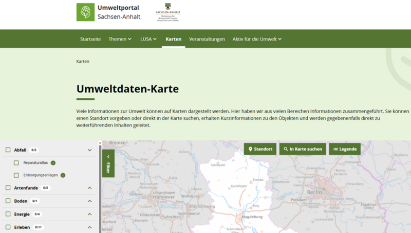 Screenshot vom Umweltportal Sachsen-Anhalt